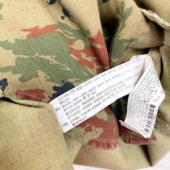 Zara Man Camo Denim Shirt Brown Embroidered Tiger Relaxed Fit Casual Mens Small - Picture 7 of 11